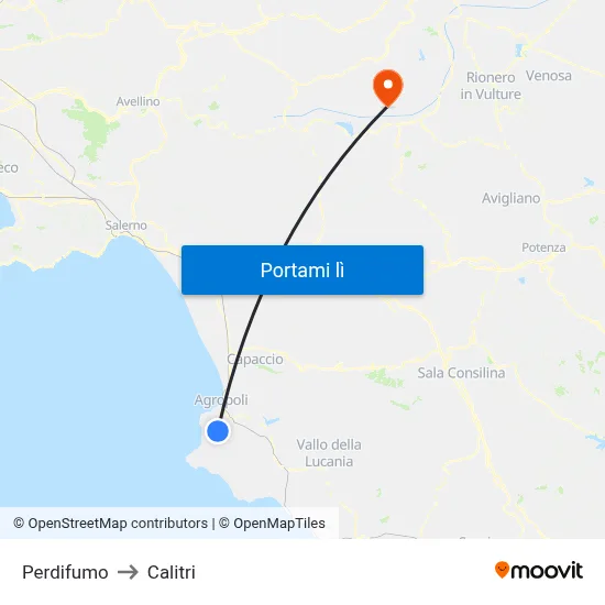 Perdifumo to Calitri map