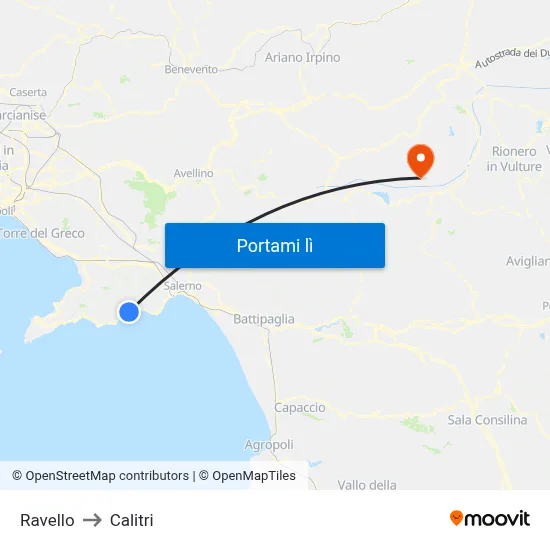 Ravello to Calitri map