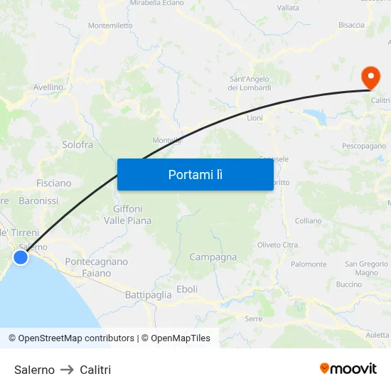 Salerno to Calitri map