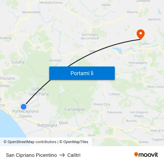 San Cipriano Picentino to Calitri map
