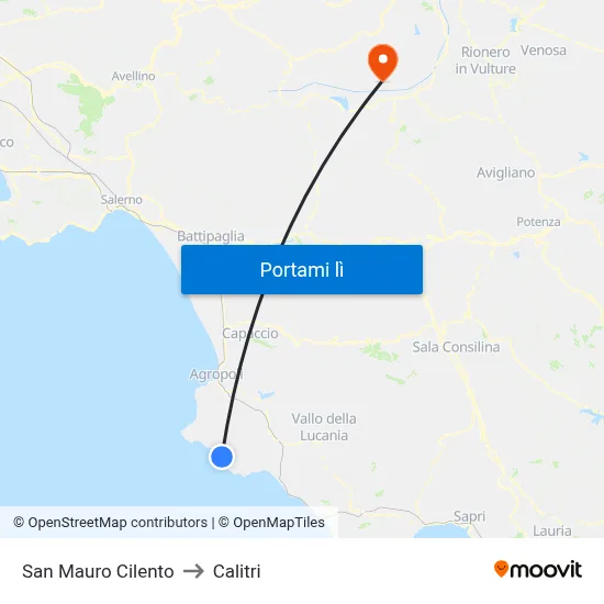 San Mauro Cilento to Calitri map