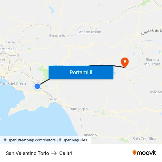 San Valentino Torio to Calitri map