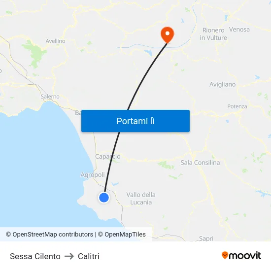 Sessa Cilento to Calitri map