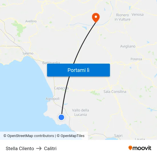 Stella Cilento to Calitri map