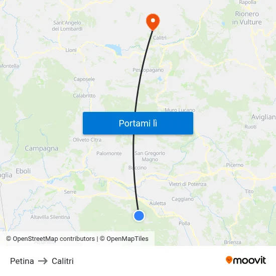 Petina to Calitri map