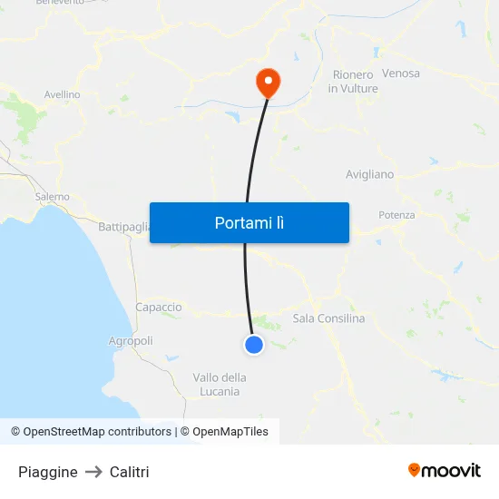 Piaggine to Calitri map