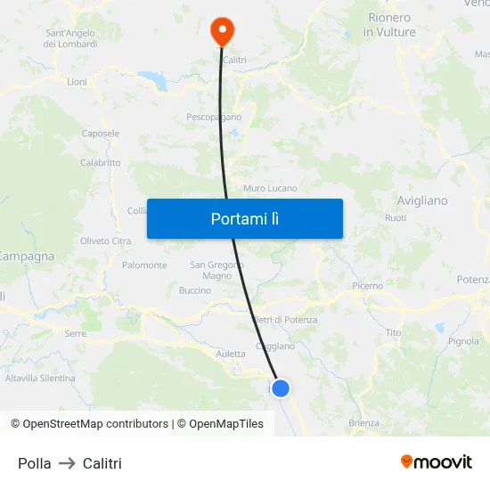 Polla to Calitri map
