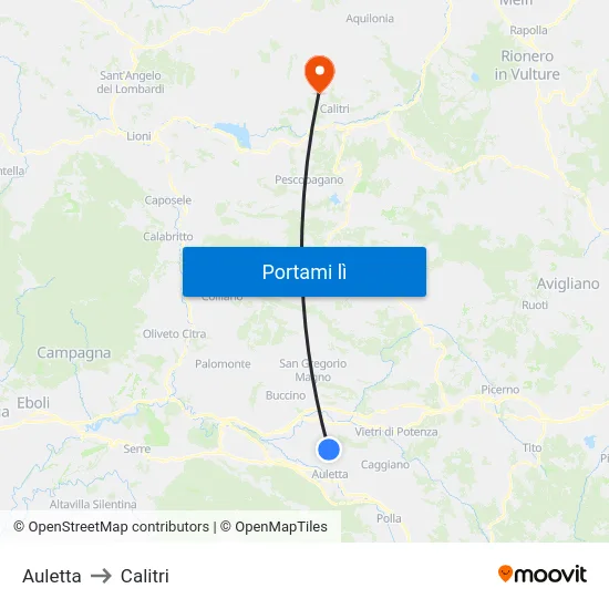 Auletta to Calitri map