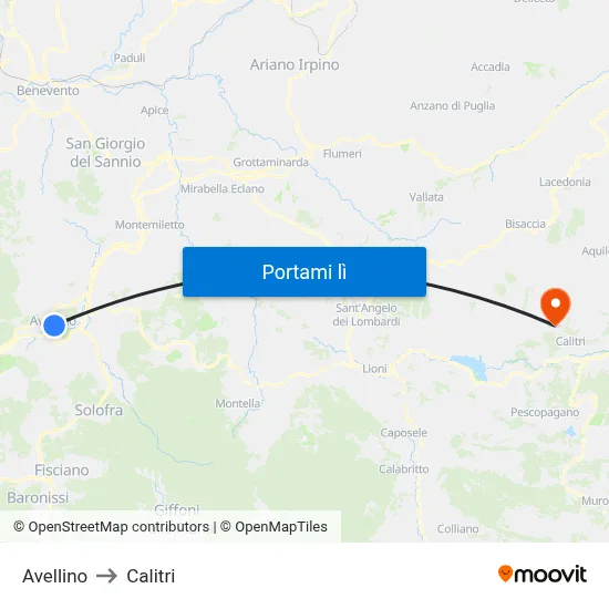 Avellino to Calitri map