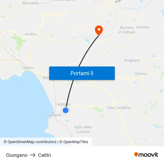 Giungano to Calitri map