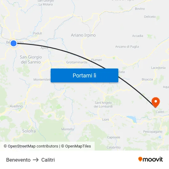 Benevento to Calitri map