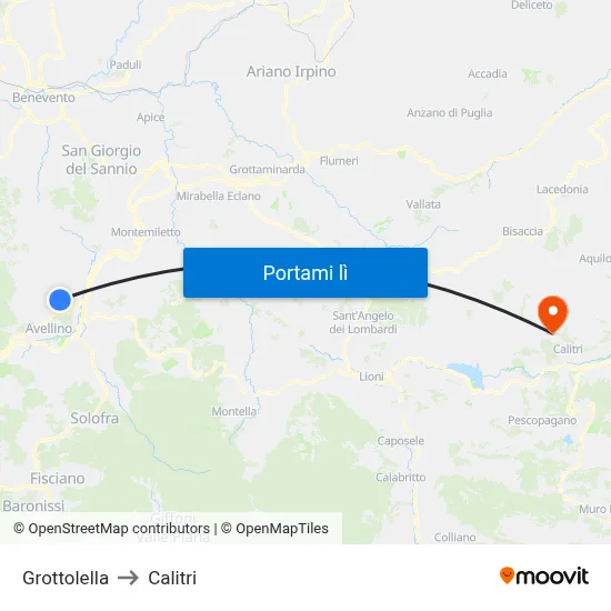 Grottolella to Calitri map