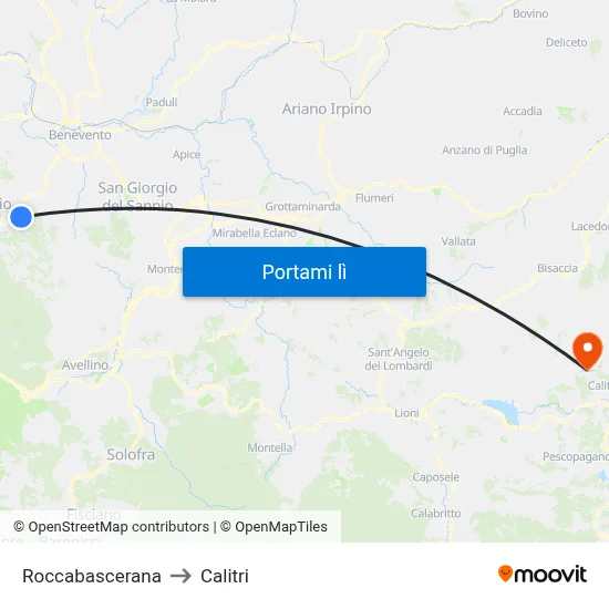 Roccabascerana to Calitri map