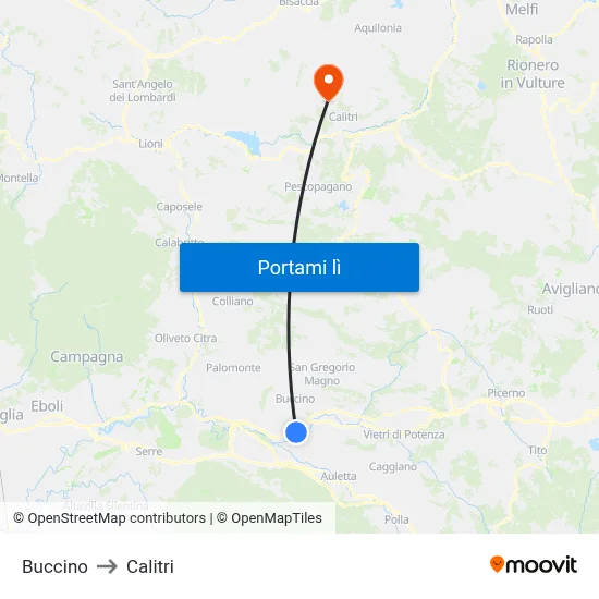 Buccino to Calitri map