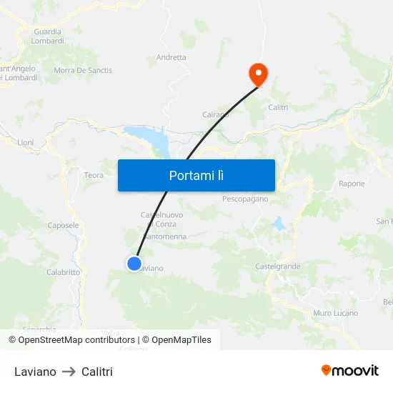 Laviano to Calitri map