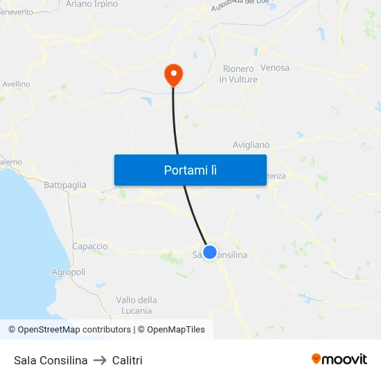 Sala Consilina to Calitri map