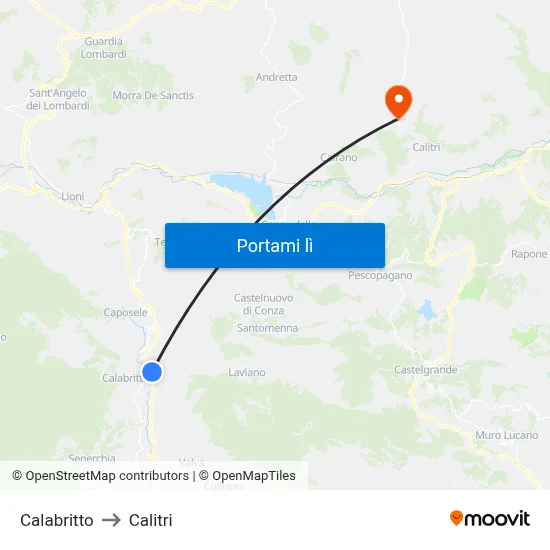 Calabritto to Calitri map