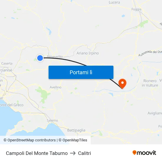 Campoli Del Monte Taburno to Calitri map