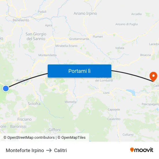 Monteforte Irpino to Calitri map