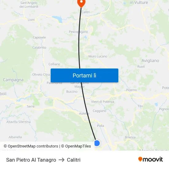 San Pietro Al Tanagro to Calitri map