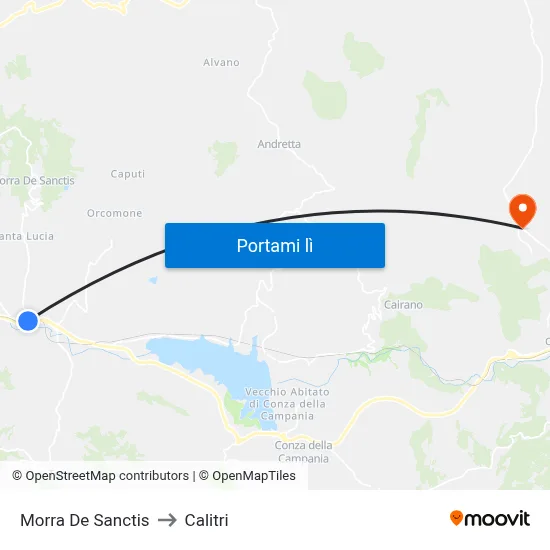 Morra De Sanctis to Calitri map