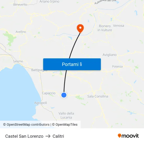 Castel San Lorenzo to Calitri map