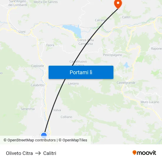 Oliveto Citra to Calitri map