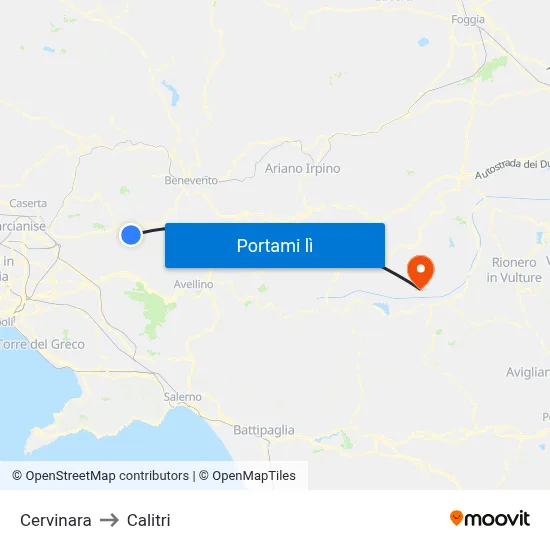 Cervinara to Calitri map