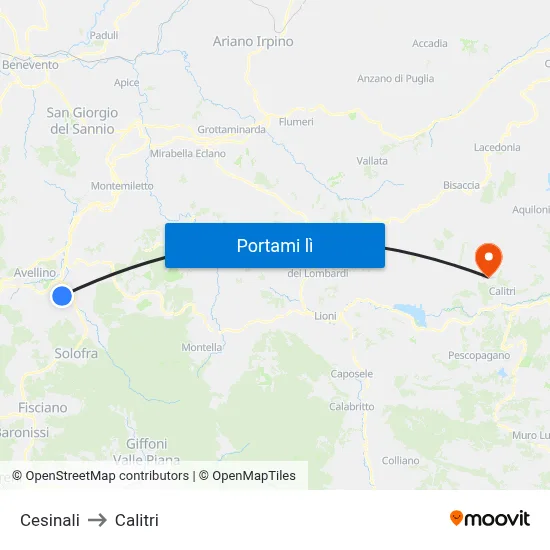 Cesinali to Calitri map