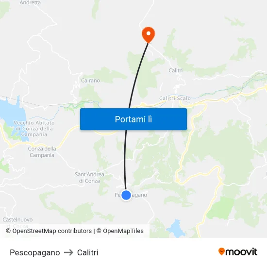 Pescopagano to Calitri map