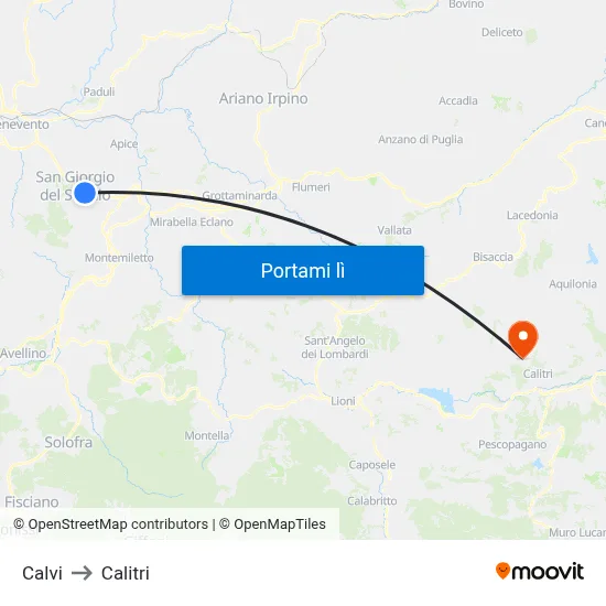 Calvi to Calitri map