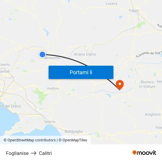 Foglianise to Calitri map