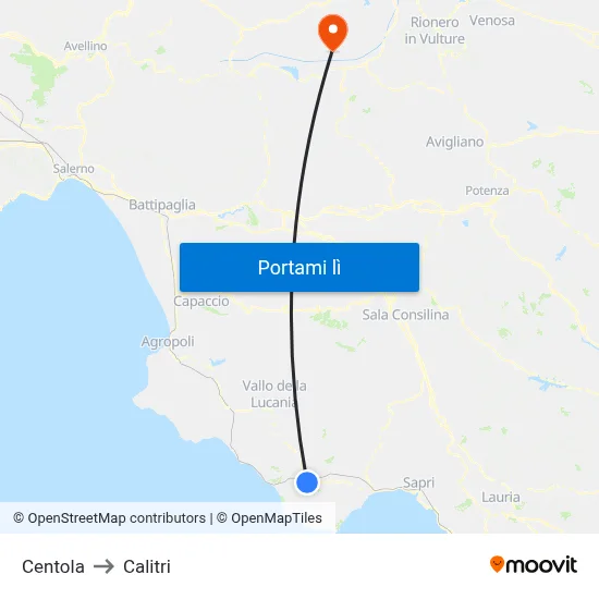 Centola to Calitri map