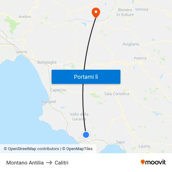 Montano Antilia to Calitri map