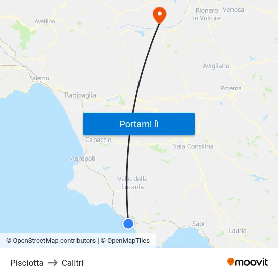Pisciotta to Calitri map