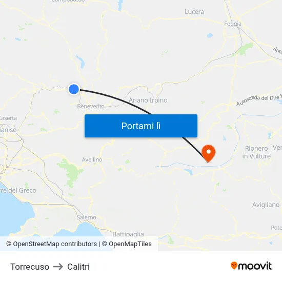 Torrecuso to Calitri map