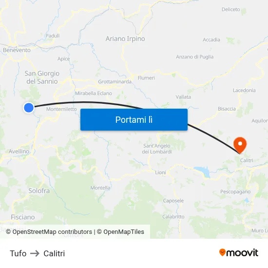 Tufo to Calitri map