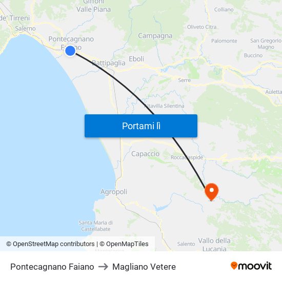 Pontecagnano Faiano to Magliano Vetere map