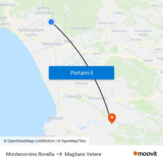 Montecorvino Rovella to Magliano Vetere map