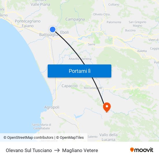 Olevano Sul Tusciano to Magliano Vetere map