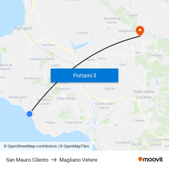San Mauro Cilento to Magliano Vetere map