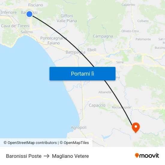 Baronissi Poste to Magliano Vetere map