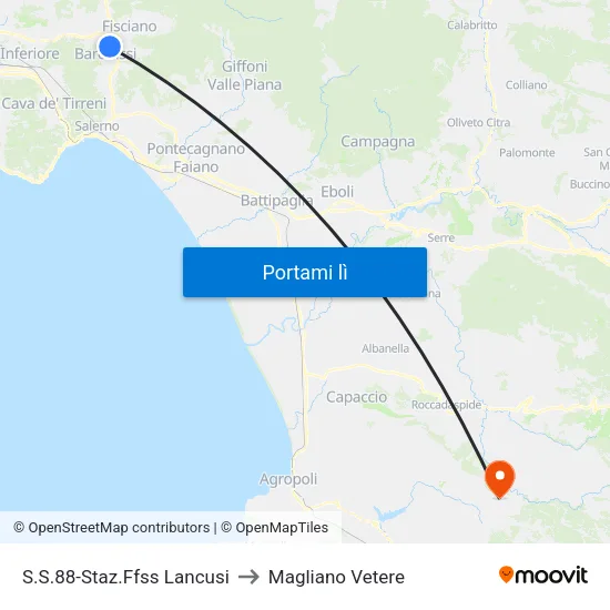 S.S.88-Staz.Ffss Lancusi to Magliano Vetere map