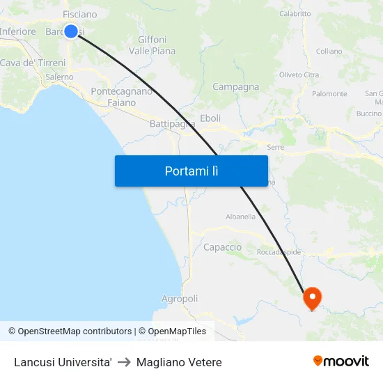 Lancusi Universita' to Magliano Vetere map