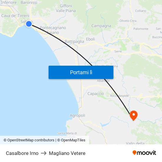 Casalbore Irno to Magliano Vetere map