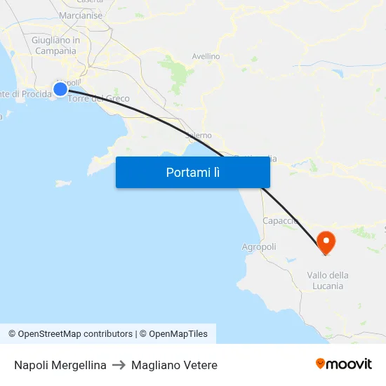 Napoli Mergellina to Magliano Vetere map