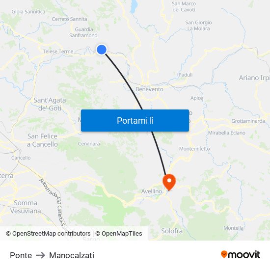 Ponte to Manocalzati map