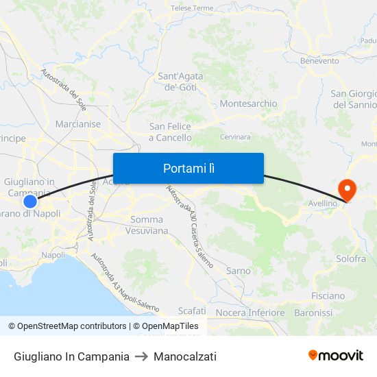 Giugliano In Campania to Manocalzati map