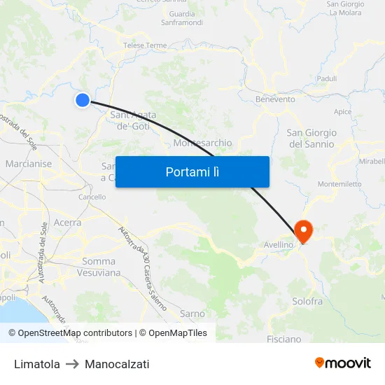 Limatola to Manocalzati map