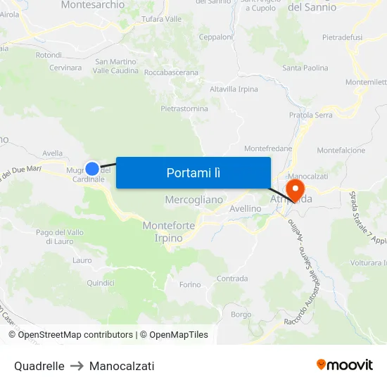 Quadrelle to Manocalzati map